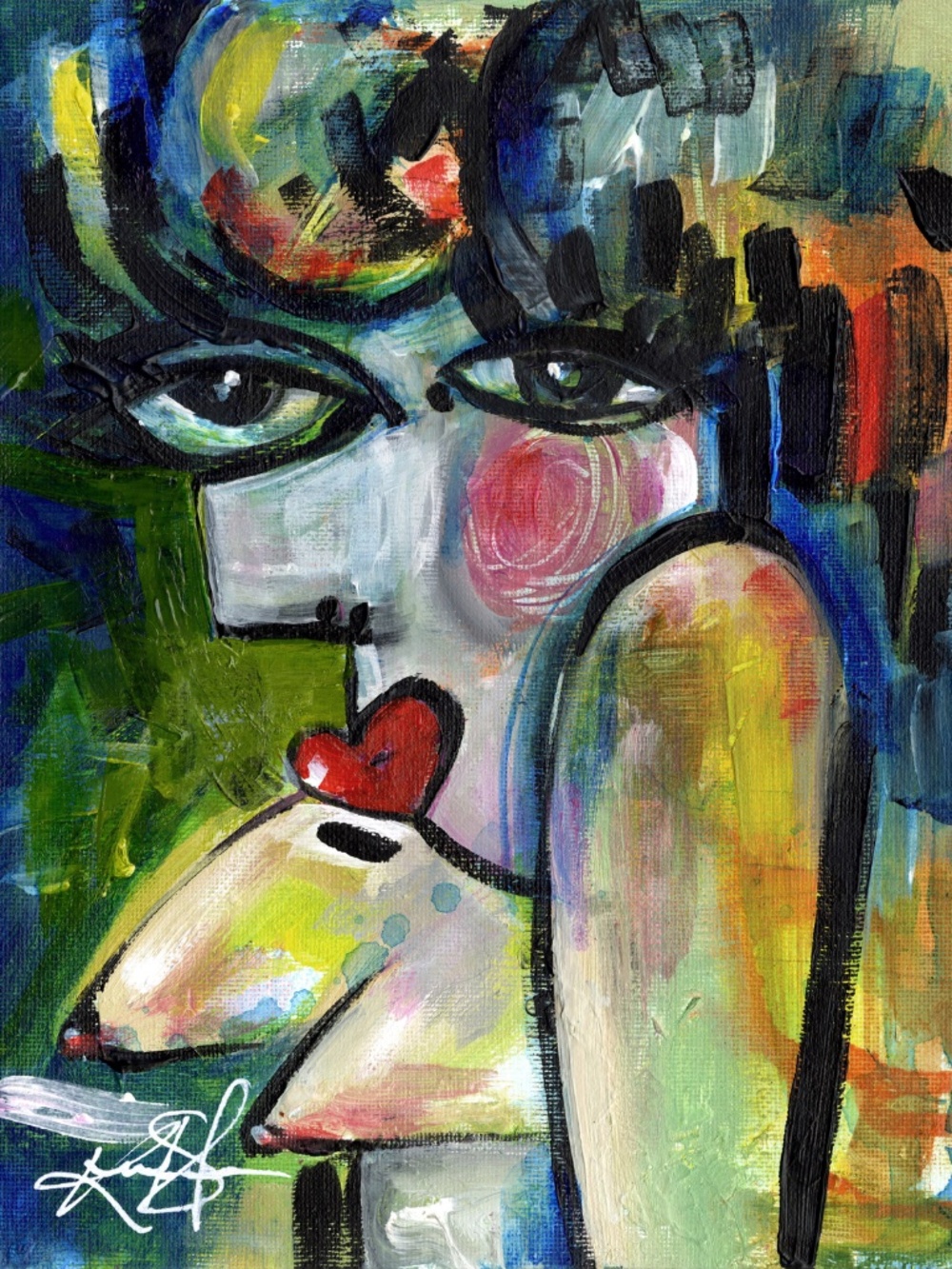 Original Abstract Funky Nude painting on Canvas Panel - Funky Goddess 1